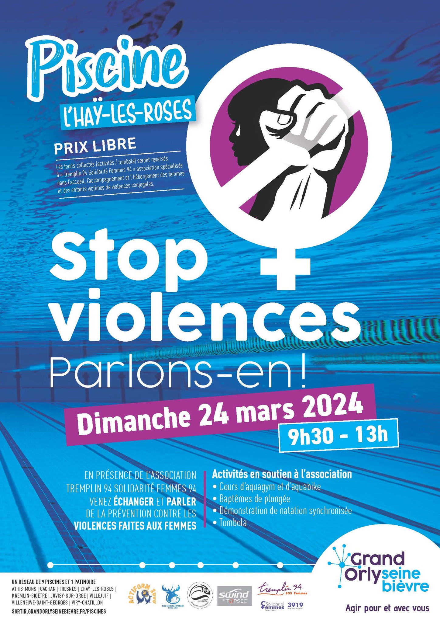 Affiche d'évènement pour les Droits des Femmes 2024 de l'Hay les Roses - les dons seront reversés à l'association Tremplin 94